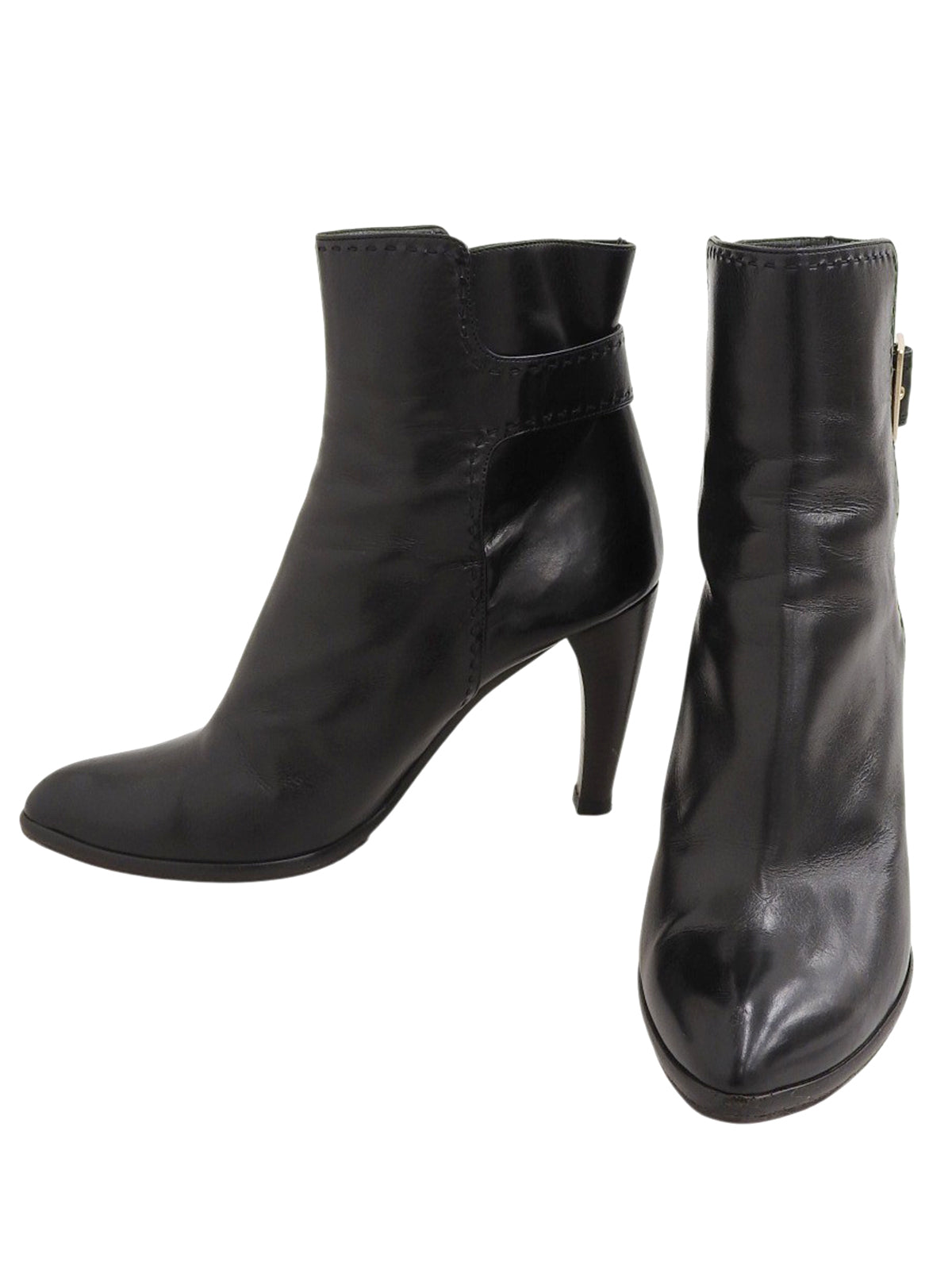 Leather Logo Buckle Short Boots Black