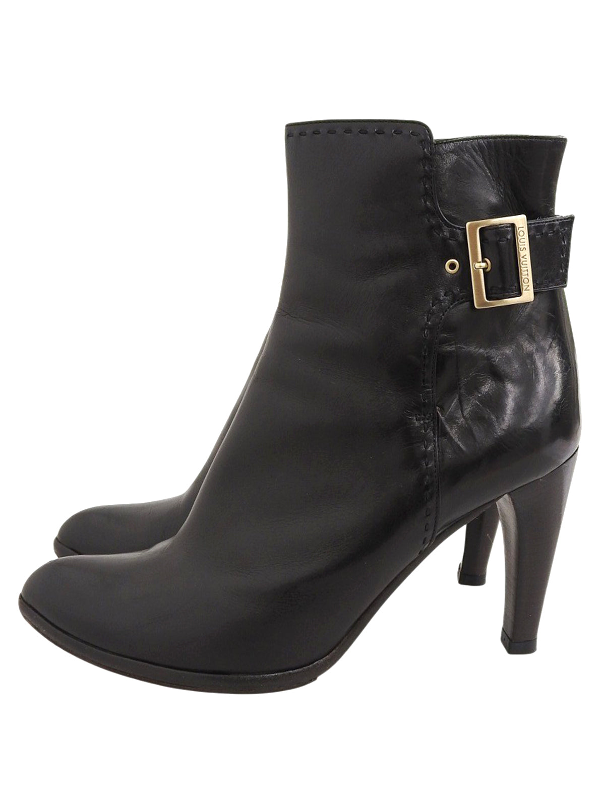 Leather Logo Buckle Short Boots Black