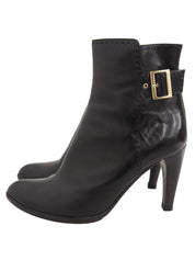 Leather Logo Buckle Short Boots Black