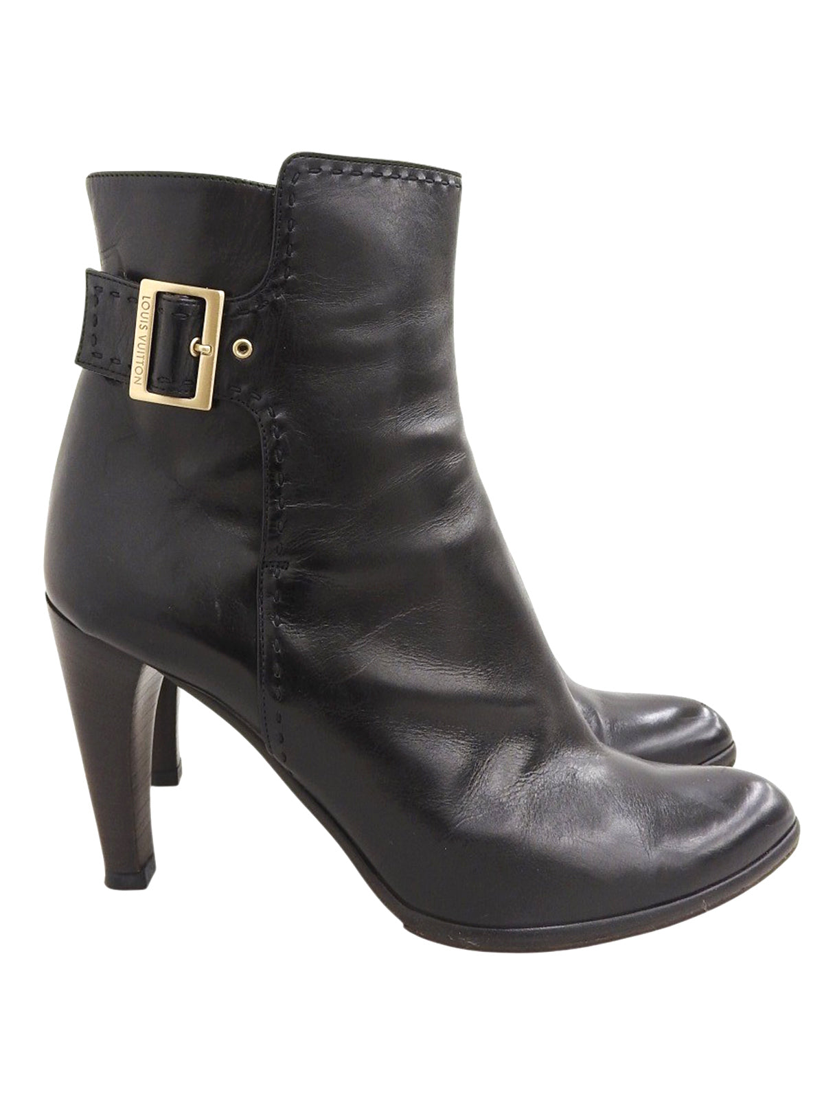 Leather Logo Buckle Short Boots Black