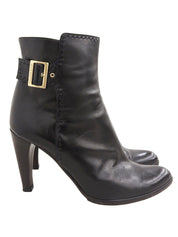 Leather Logo Buckle Short Boots Black