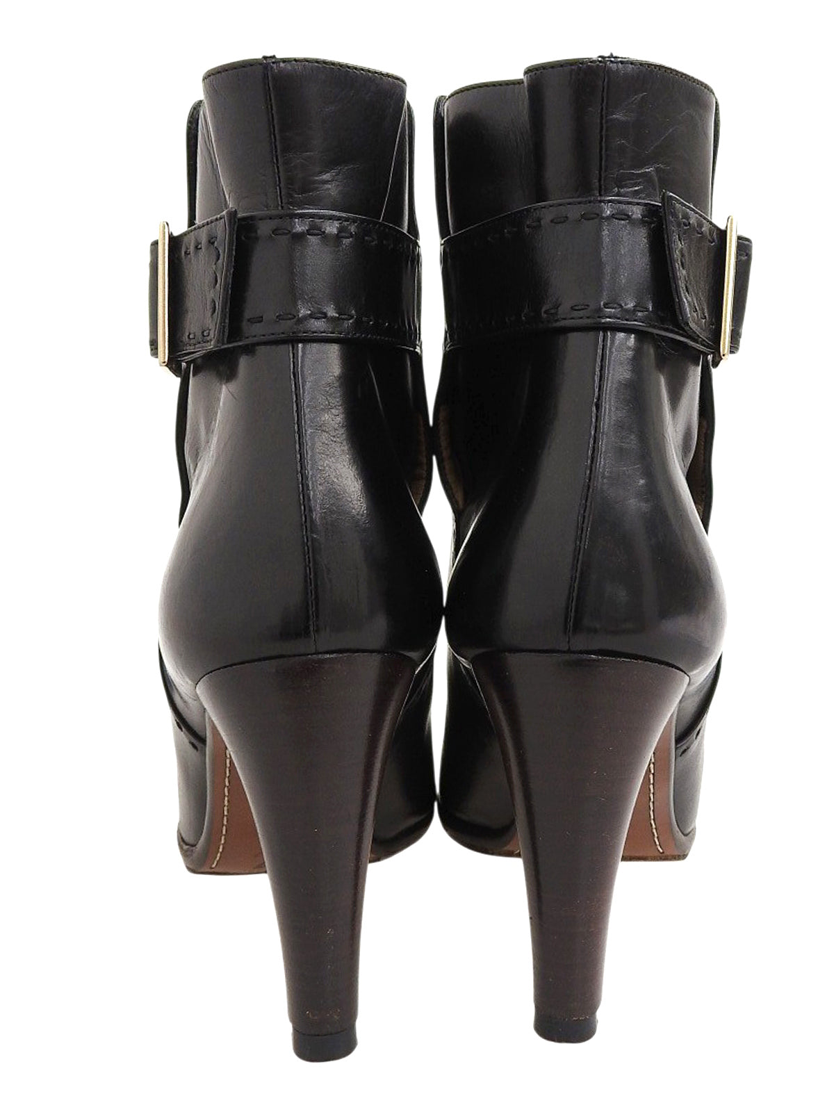 Leather Logo Buckle Short Boots Black