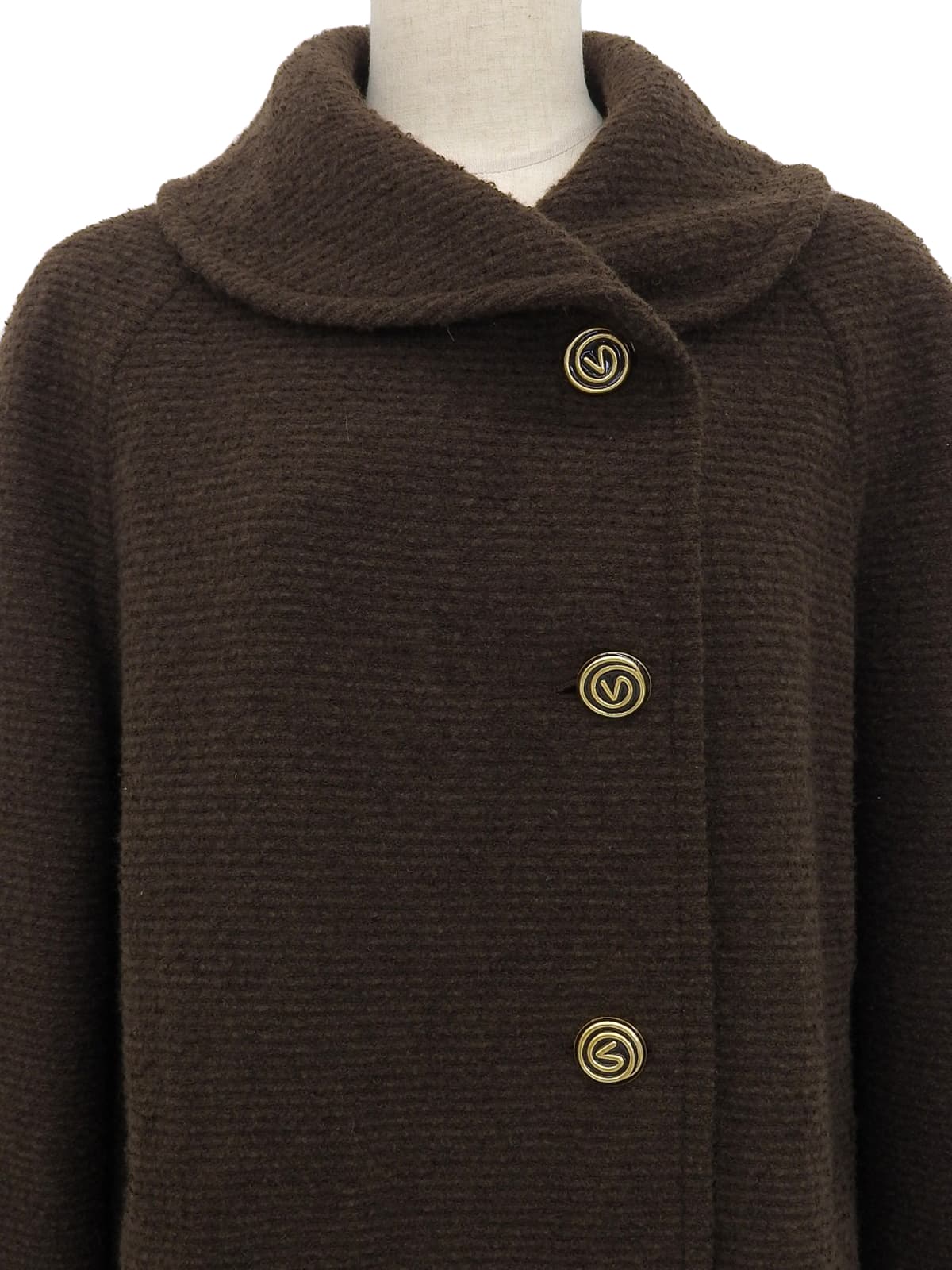 ウールロゴボタンロングコート ブラウン