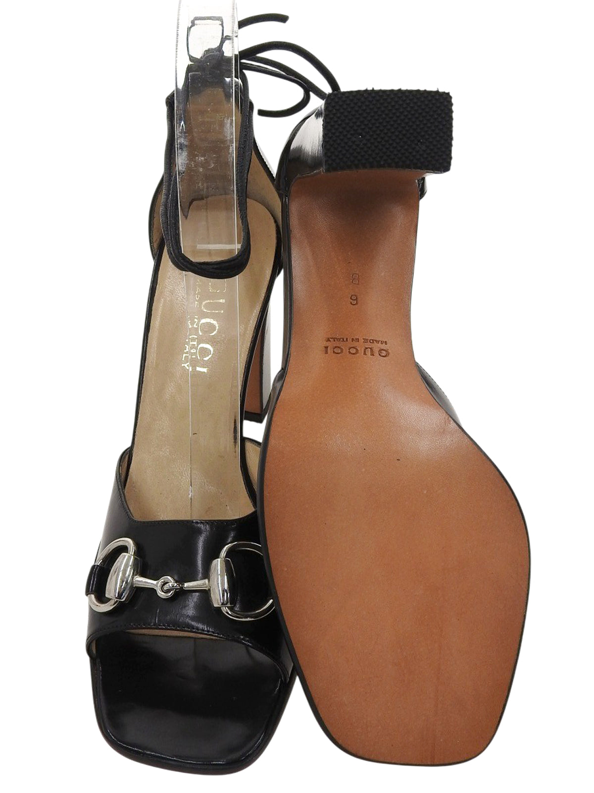 Horsebit Plate Lace-Up Sandals in Black