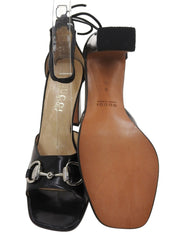 Horsebit Plate Lace-Up Sandals in Black