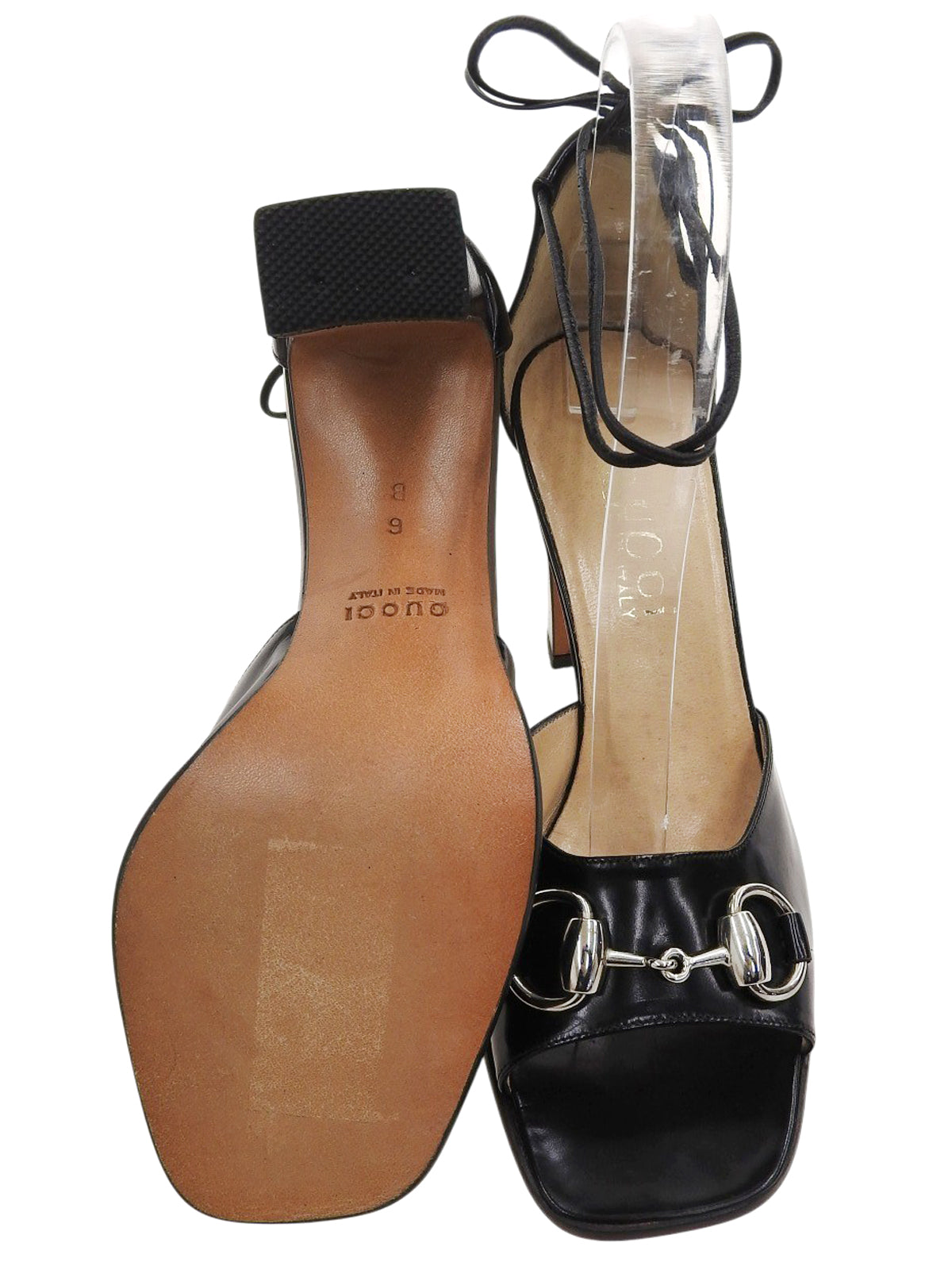 Horsebit Plate Lace-Up Sandals in Black