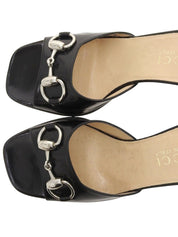 Horsebit Plate Lace-Up Sandals in Black