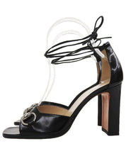 Horsebit Plate Lace-Up Sandals in Black