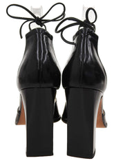 Horsebit Plate Lace-Up Sandals in Black