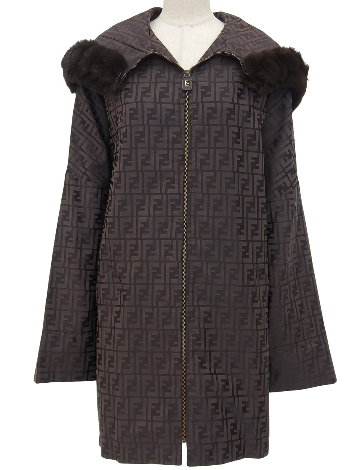 FF Zucca Pattern Fur Blouson Dark Brown