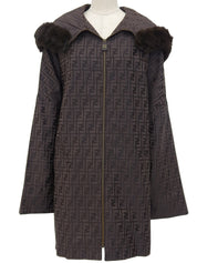FF Zucca Pattern Fur Blouson Dark Brown