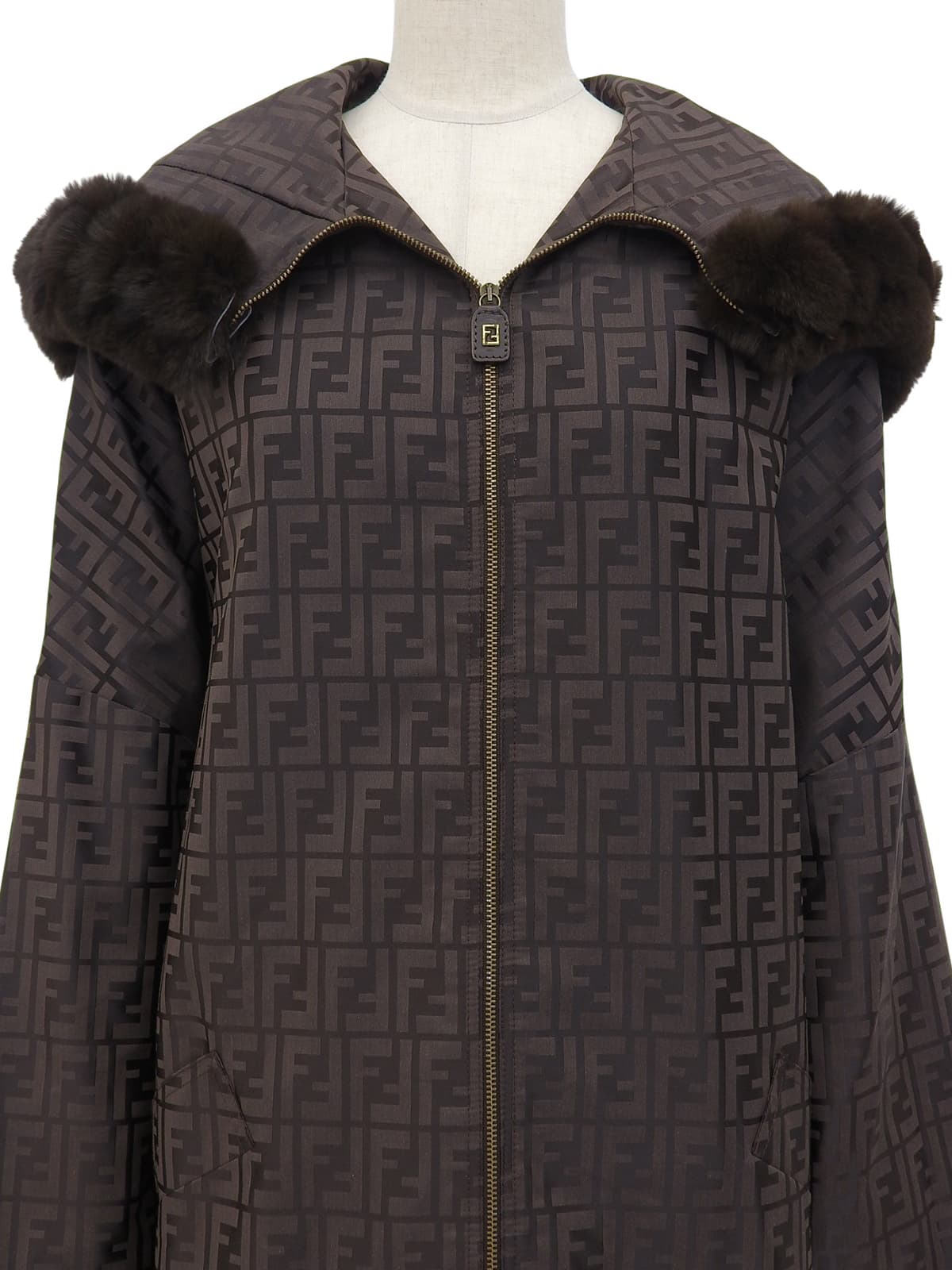FF Zucca Pattern Fur Blouson Dark Brown