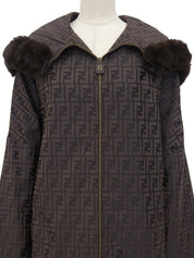FF Zucca Pattern Fur Blouson Dark Brown