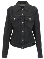 デニムシェリーラインロゴボタンジャケット ブラック