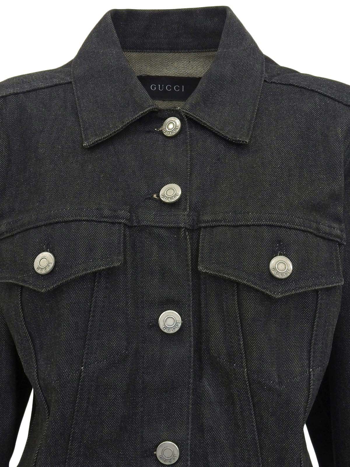 デニムシェリーラインロゴボタンジャケット ブラック