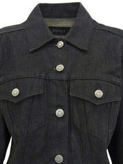 デニムシェリーラインロゴボタンジャケット ブラック