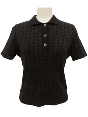 FFズッカパターン半袖ニットトップス ブラック