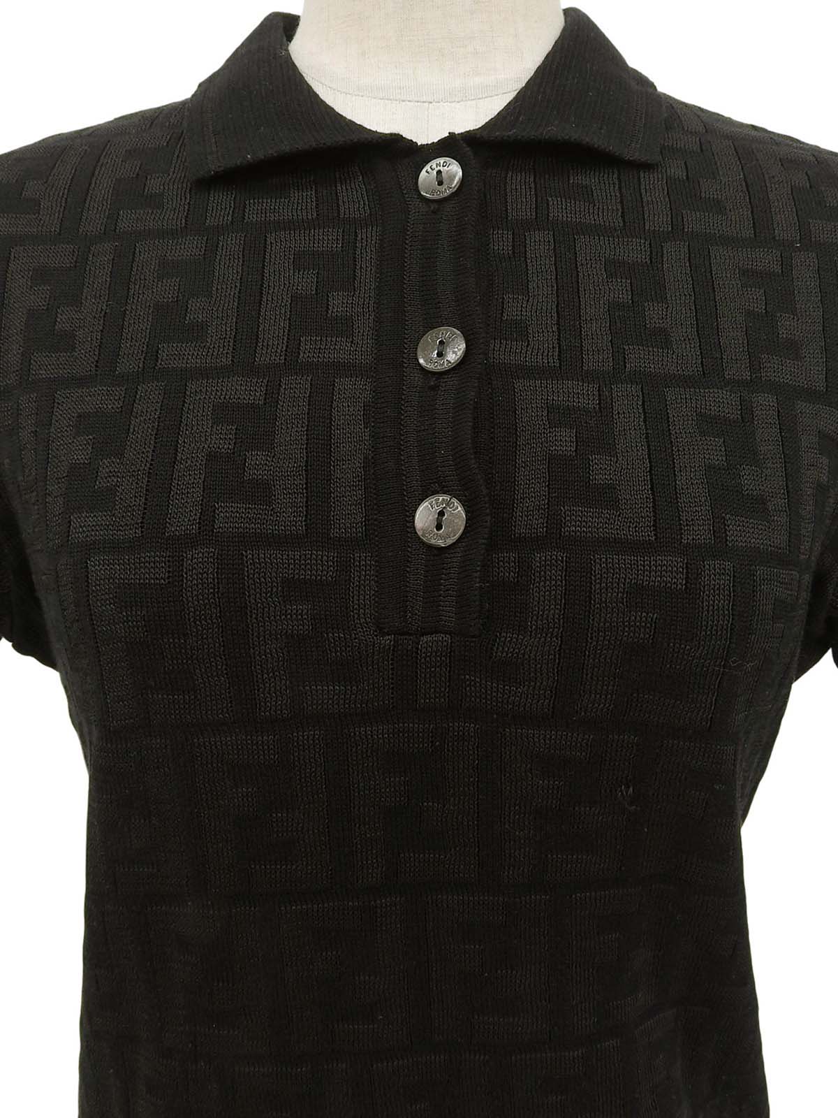 FFズッカパターン半袖ニットトップス ブラック