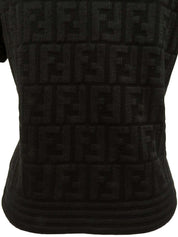 FFズッカパターン半袖ニットトップス ブラック