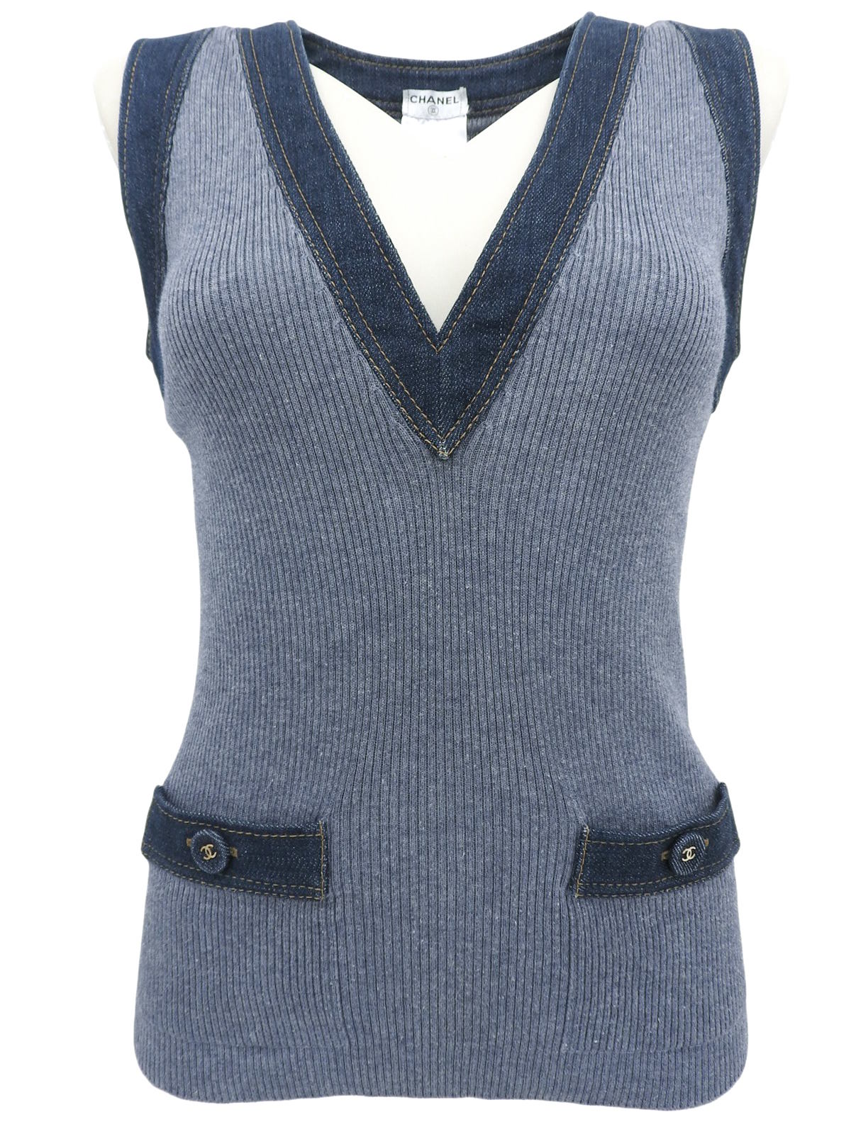2007 Cotton Denim Combination Vest Blue