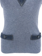 2007 Cotton Denim Combination Vest Blue