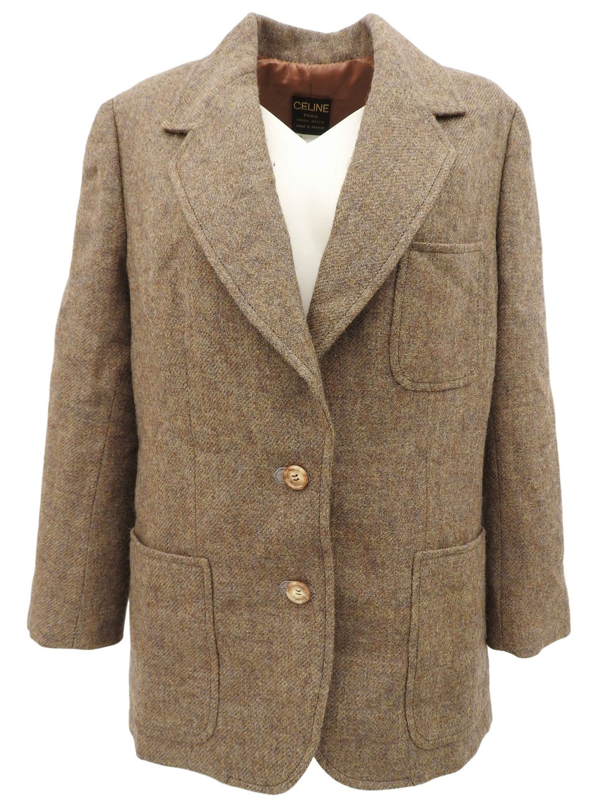 ウールロゴボタンエルボーパッチジャケット ブラウン/グレー