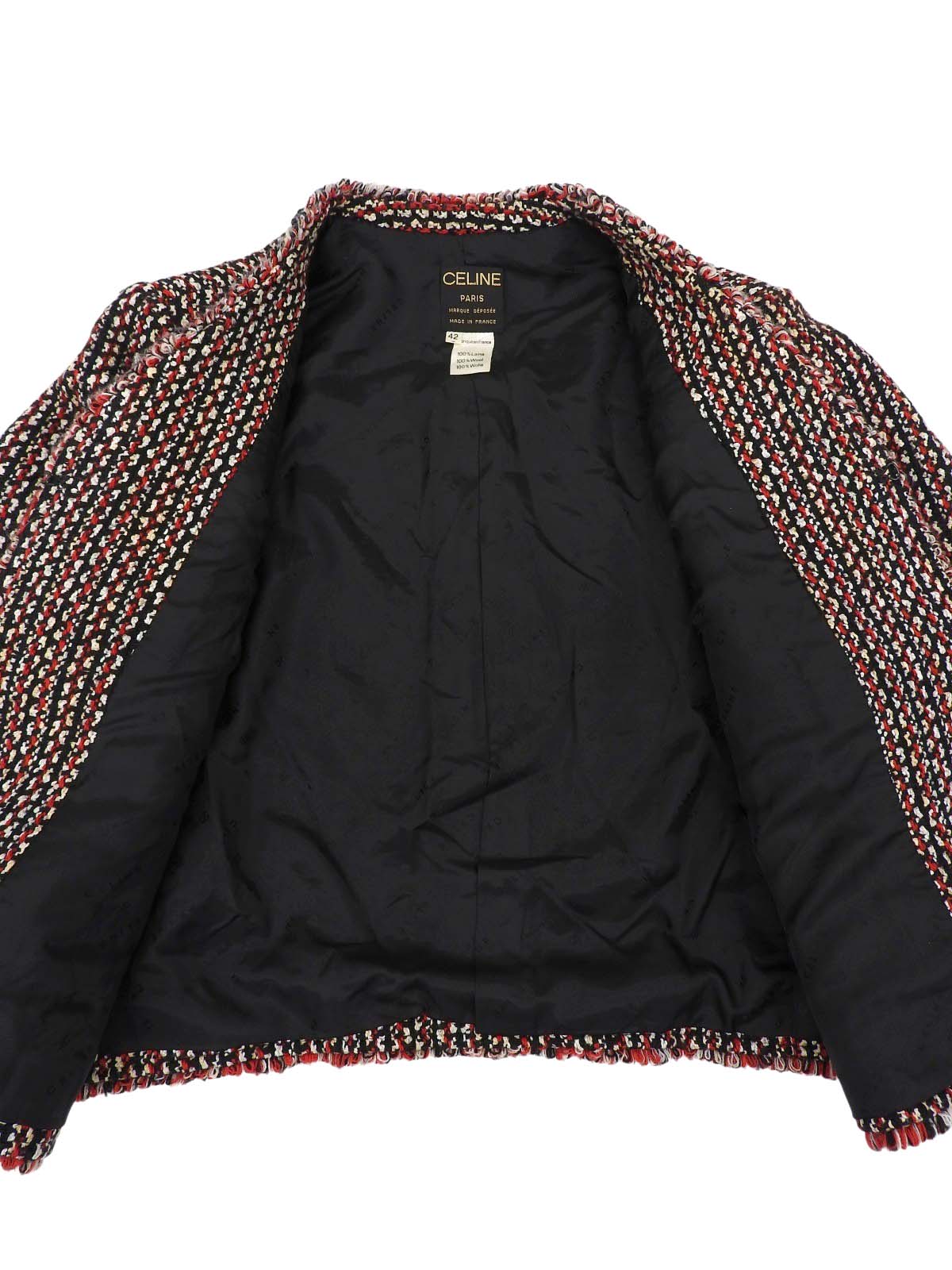 ツイードノーカラーセットアップ ブラック/レッド/マルチ