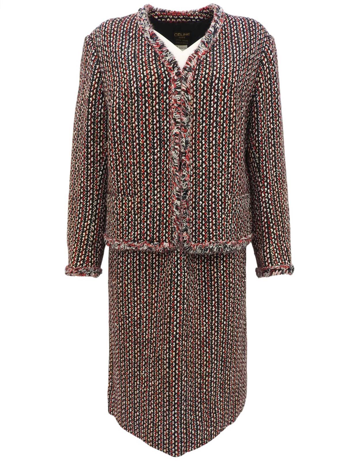 ツイードノーカラーセットアップ ブラック/レッド/マルチ