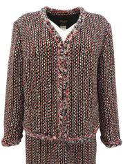 ツイードノーカラーセットアップ ブラック/レッド/マルチ