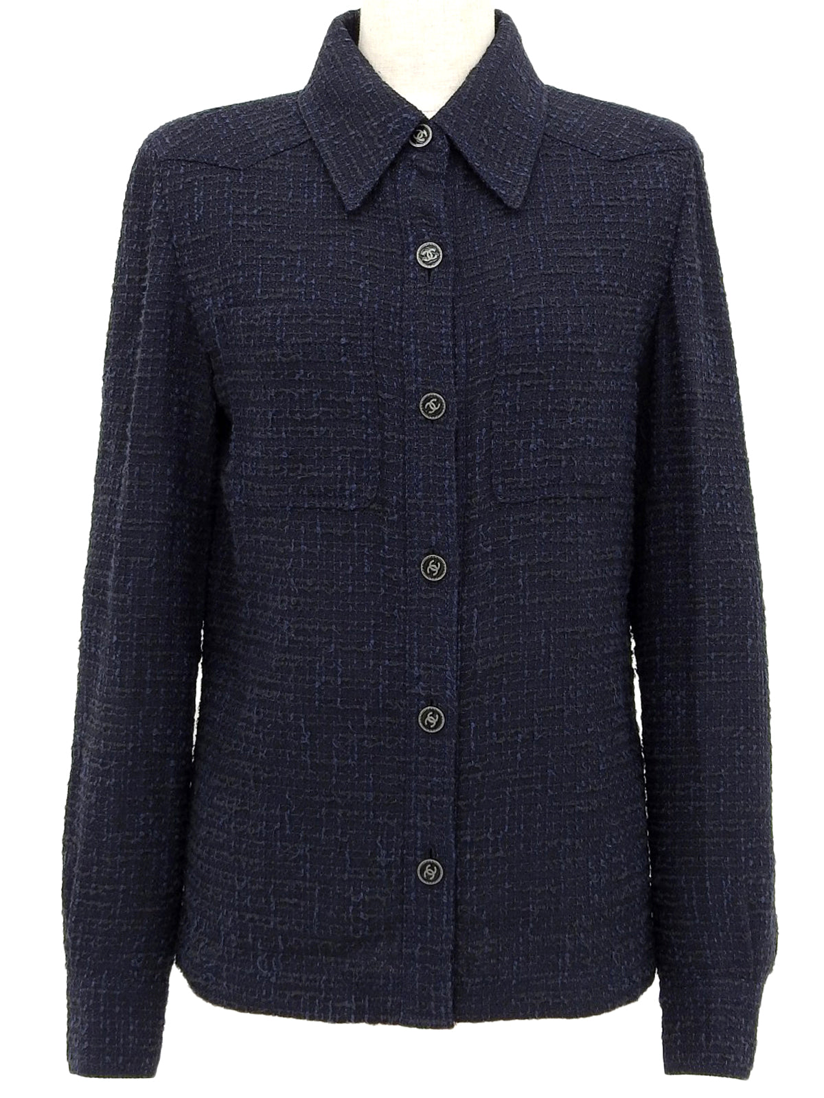 2001 Tweed CC Mark Button Long Sleeve Shirt, Navy