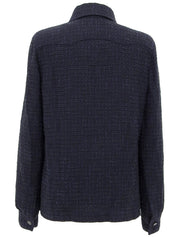 2001 Tweed CC Mark Button Long Sleeve Shirt, Navy