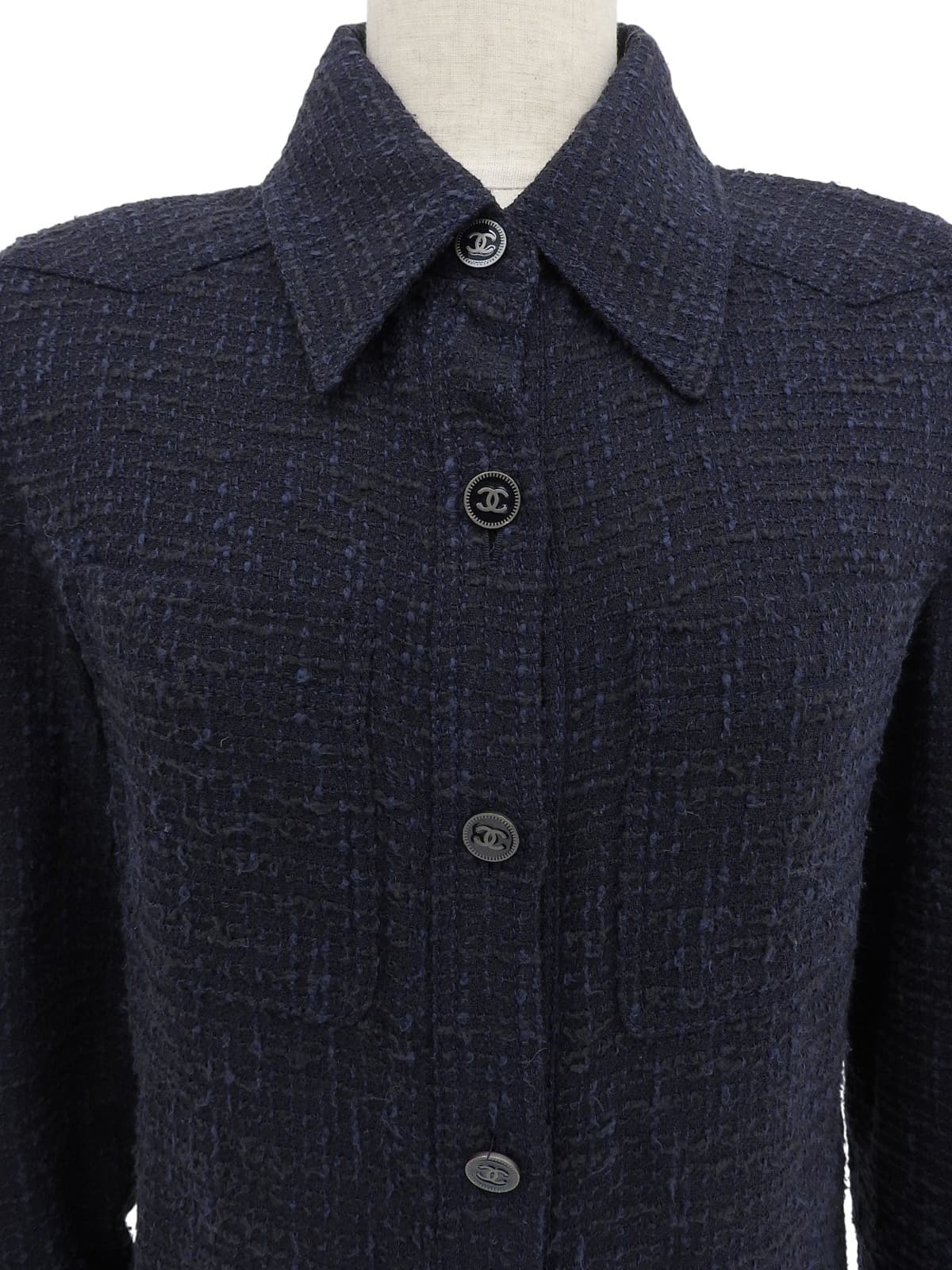 2001 Tweed CC Mark Button Long Sleeve Shirt, Navy