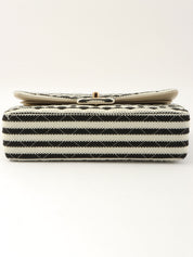 2014年頃製 コットンボーダーパターンクラシックフラップチェーンバッグ25cm グレー/ブラック