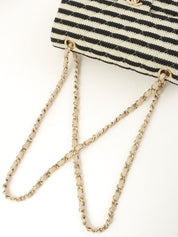 2014年頃製 コットンボーダーパターンクラシックフラップチェーンバッグ25cm グレー/ブラック