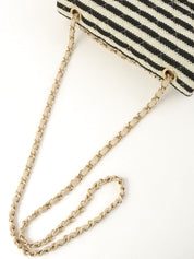 2014 Cotton Border Pattern Classic Flap Chain Bag, 25cm, Gray/Black