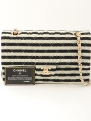 2014 Cotton Border Pattern Classic Flap Chain Bag, 25cm, Gray/Black