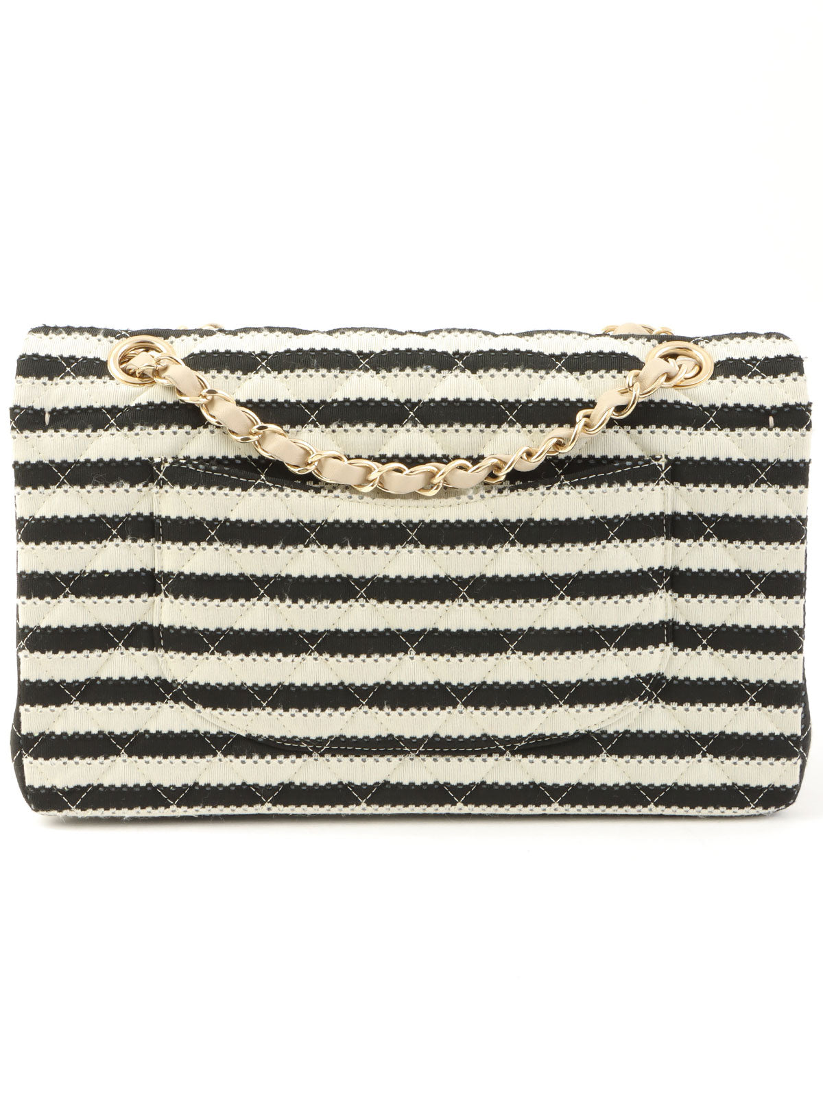 2014 Cotton Border Pattern Classic Flap Chain Bag, 25cm, Gray/Black