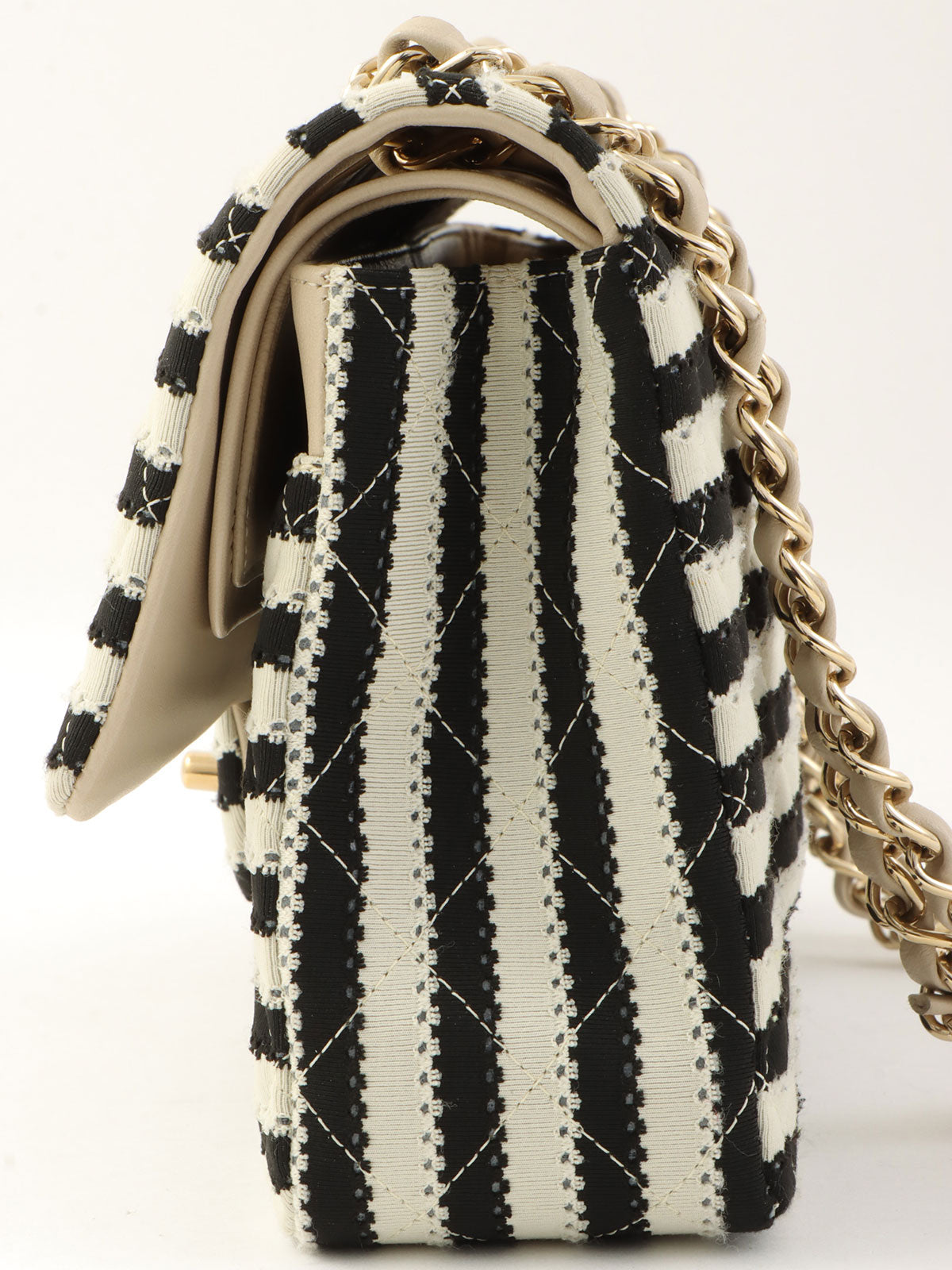 2014 Cotton Border Pattern Classic Flap Chain Bag, 25cm, Gray/Black