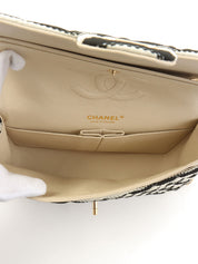 2014 Cotton Border Pattern Classic Flap Chain Bag, 25cm, Gray/Black