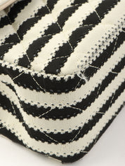 2014年頃製 コットンボーダーパターンクラシックフラップチェーンバッグ25cm グレー/ブラック