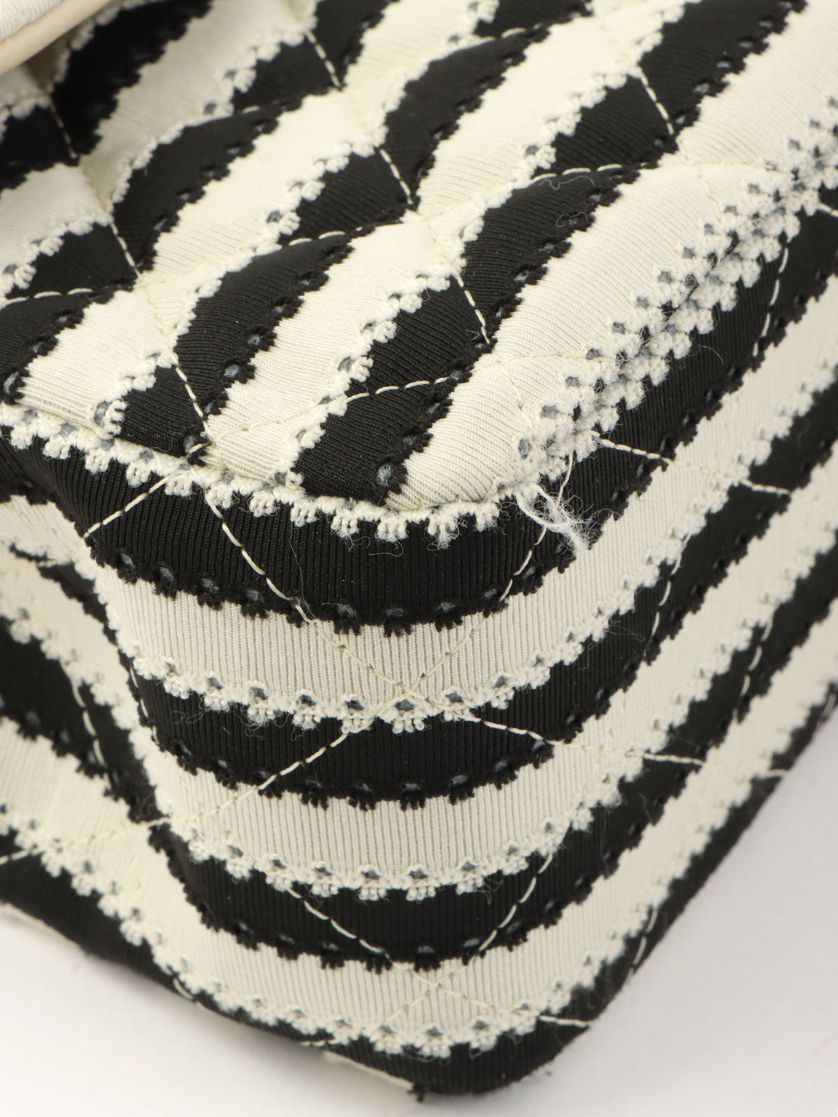 2014 Cotton Border Pattern Classic Flap Chain Bag, 25cm, Gray/Black