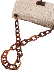 Nappa Go-Ruffle Chain Shoulder Bag in Beige