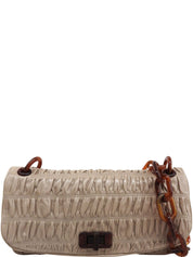 米色纳帕褶皱链条单肩包