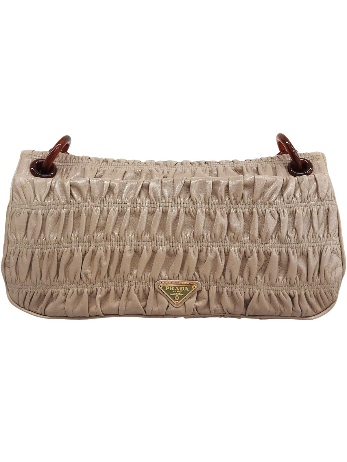 米色纳帕褶皱链条单肩包