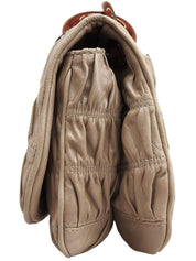 米色纳帕褶皱链条单肩包