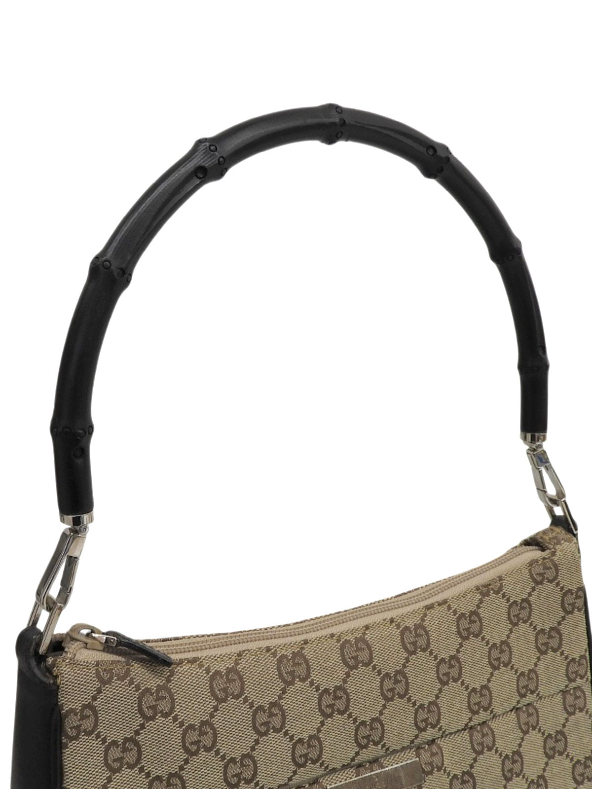 Canvas GG Pattern Bamboo Handle Bag Beige