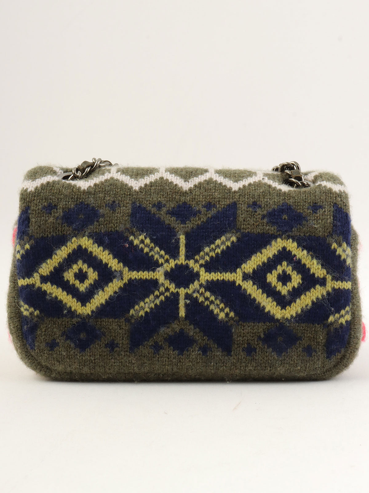 2015年頃製 CCマークプレートニットミニチェーンショルダーバッグ カーキ/マルチ