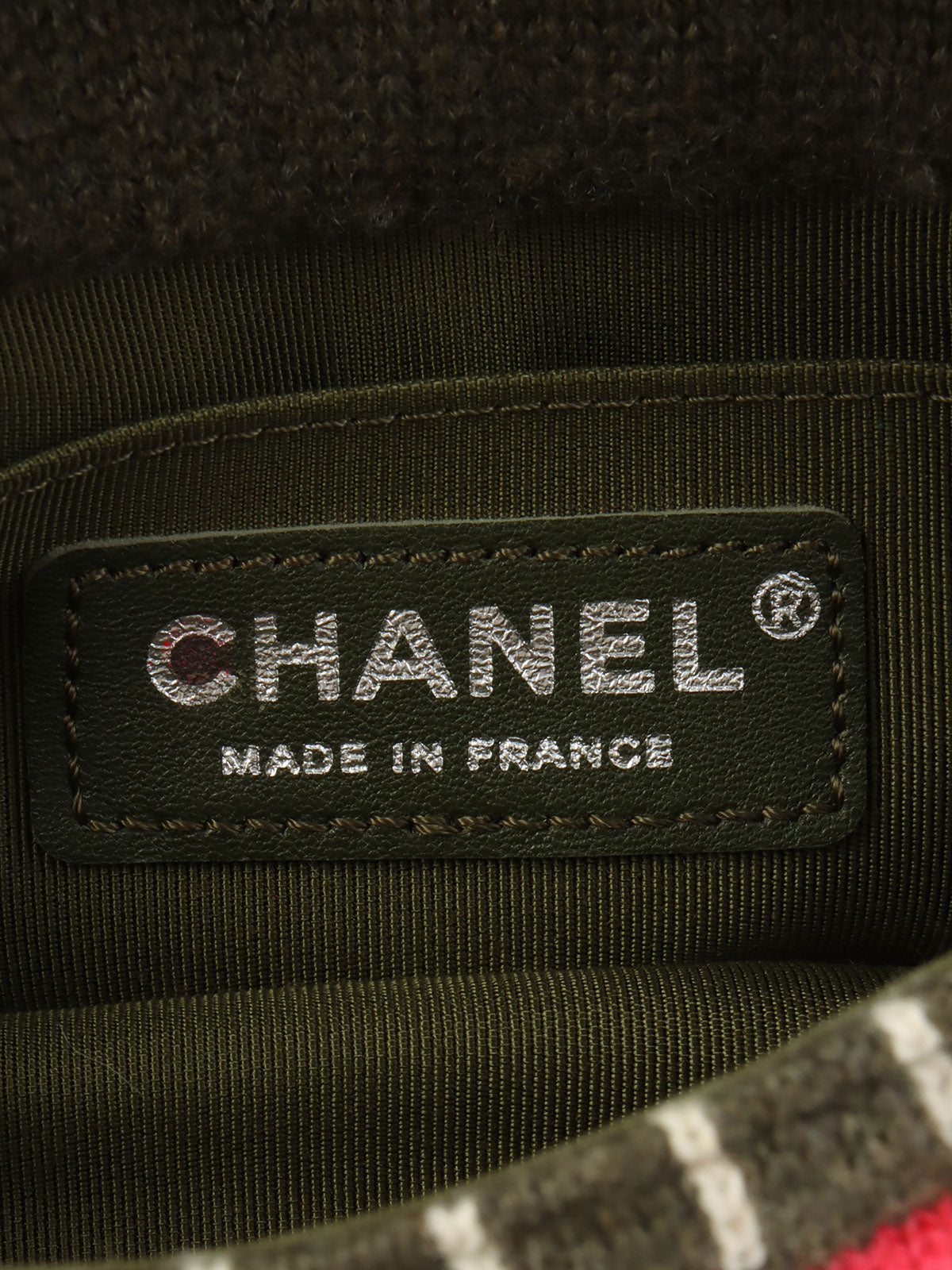 2015年頃製 CCマークプレートニットミニチェーンショルダーバッグ カーキ/マルチ