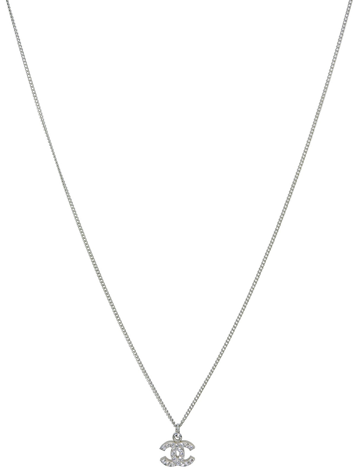 2006年製 ラインストーンCCマークプレートネックレス シルバー