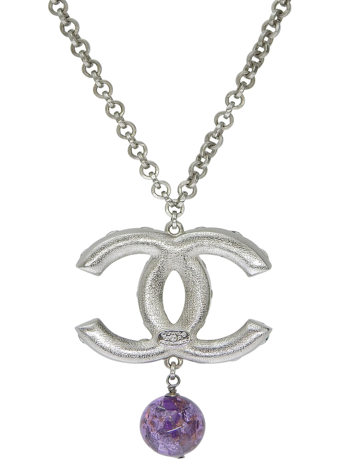 2008年製 マルチカラーストーンCCマークネックレス シルバー/マルチ